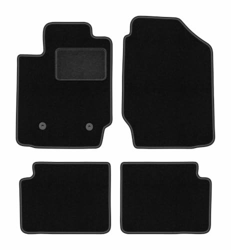 Velours-Fußmatten passend für Toyota Corolla E12 / E13 2002-2007, Schwarz | passend für Schrägheck/Kombi/Limousine; Velours-Teppich (Polypropylen), ca. 6,5 mm; rutschfest, runde Befestigungen (Typ AV)
