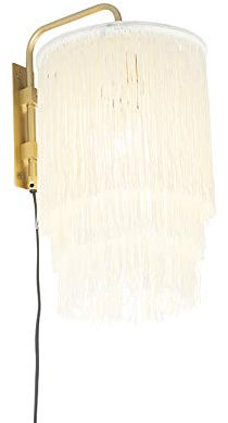 Qazqa - Orientalisch Orientalische Wandleuchte Gold I Messing Creme Schirm mit Fransen - Franxa I Wohnzimmer I Schlafzimmer - Stahl Rund - LED geeignet E27
