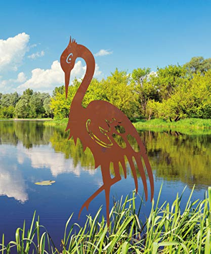 itsisa Gartenfigur Kranich im Rost Design H: 67 cm - Vogel Rostfigur für den Garten, Gartendeko, Metalldeko