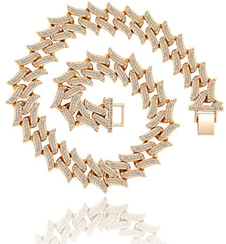 ALLILUYAA Iced Out Panzerkette,18K Rosegold Herren Kette mit CZ Steine Cuban Link Chains Hip Hop Halskette Miami Cuban Link Simulierte Diamanten Halskette Choker,für Unisex Jungen Länge