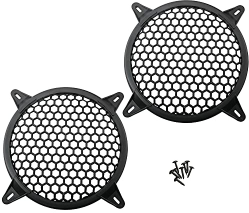 Ruiwaer Lot de 2 housses de protection pour grille de haut-parleur, caisson de basses de voiture en plastique dur rond en métal noir 15,2 cm
