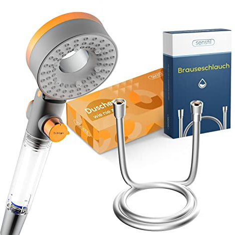 senstil® Double-Face Duschkopf(orange) mit Duschschlauch 160cm, innovative 3 in 1 Double-Face Duschbrause, Massage – Regendusche – SPA Handbrause, Wassersparend