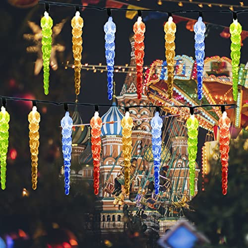SUAVER Solar Lichterkette Außen,Wasserdicht 30 LED Eiszapfen-Lichter Garten dekorative Lichter 8 Modi funkelndes Kristall-Eiszapfenlicht, Landschaftslicht für Wege,Hinterhof,Weihnachten (Mehrfarbig)
