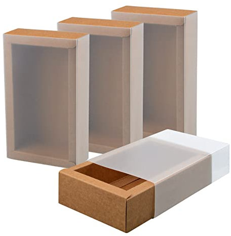 WANDIC Scatole di carta kraft, 12 pezzi, scatole di carta rettangolari con finestre in PVC trasparente, scatole regalo marroni per imballaggi di nozze, regali di compleanno, accessori gioielli