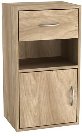 URBNLIVING Set Of 2 Wooden Bedroom Bedside Cabinet Nightstand Side Table w/1 Door 1 Drawer (Oak)