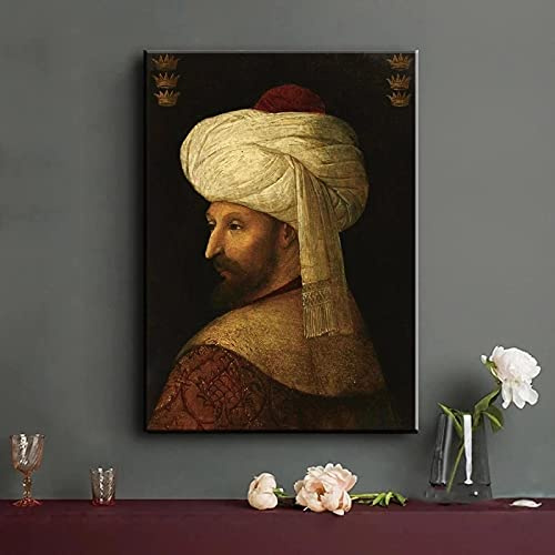 Yinaa Decor Fatih Sultan Mehmet Portrait Leinwanddruck Malerei Klassische Figur Poster Wandkunst Bilder für Wohnzimmer Wohnkultur 50x70cm Rahmenlos