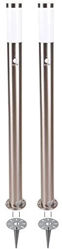 Novatool 2x Gartenlampen I 110 cm I mit Bewegungsmelder I mit Erdspieß I Edelstahl I IP44 I E27 Sockel I Gartenleuchten Stehlampen Säulenlampen außen Außenlampen Aussenleuchten Sockelleuchten