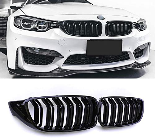 F32 Front Nieren Kühlergrill Kompatibel für BMW 4er F32 F33 F36 2013-2018 F82 F83 M4 F80 M3 2015-2019 Glänzend Schwarz Doppellamellen