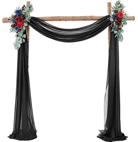 Surakey Hochzeit Vorhang Schwarz Hochzeitsbogen,Querbehang Weiß Tüll Foto Hintergrund Hochzeit Vorhang Deko, Party Hintergrund Vorhang Panels, Zeremonie Bühnenempfang Dekoration für Geburtstag Taufe