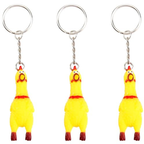 ULTECHNOVO Chicken Keychain Schreien Hühnchen Schlüsselbund Mini Gummi Squeeze Schreien Hühnchenschlüsselkettenquietschen Hühnchen- Anhänger für Taschenschlüssel Telefone 3 Pack