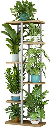 LINZINAR Pflanzenständer, 6 Etagen, 7 Blumentöpfe, mehrere Blumentopfhalter, Regal, für drinnen und draußen, Pflanzgefäß, Ausstellungsregal für Terrasse, Garten, Ecke, Balkon, Wohnzimmer (6 Etagen, 7