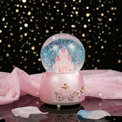 Schneekugel Verträumt Weihnachtspieluhr Prinzessin Schneewirbel Schneeflocken Spieluhr Melodien Glitzerkugel Musik Licht Musikbox Rosa Schüttelkugel Mädchen Damen Geschenk Geburtstag Valentinstag
