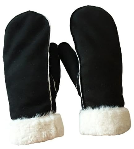 AXELENS Herren Winterhandschuhe Elegant aus Wildlederimitat – Warme Fäustlinge mit Fleecefutter und Kunstpelz-Bündchen – Größe L/XL