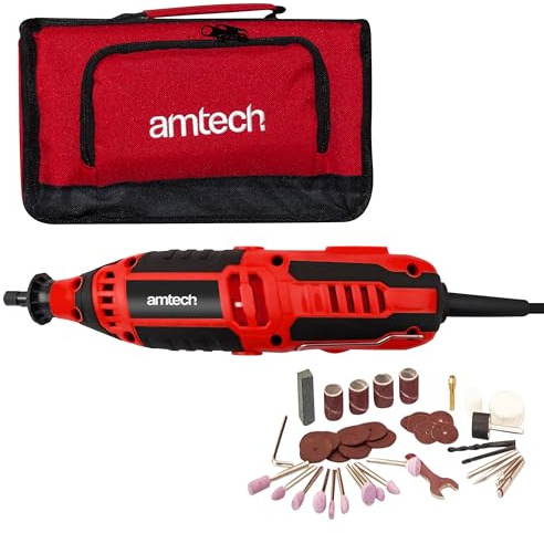 Amtech - Mini Rotary Tool - DIY Tool for Engraving, Sanding, Drilling and More, Easy to Use with 6 Speed Settings, Corded, Electric, Lightweight and Ergonomic, Accessories Included (135W, 230V)