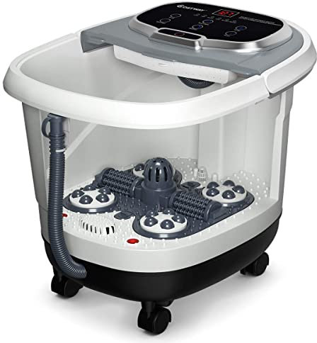 GYMAX Pediluvio Idromassaggio Elettrico con Funzione di temporizzazione, Massaggiatore Piedi con Idromassaggio Plantare e Riscaldamento dell’Acqua, 44x36x36 cm (Grigio)