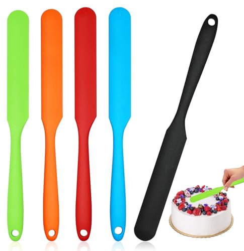 Silicone Jar Spatulas, 5pcs Heat Resistant Cake Cream Peanut Butter Spatulas Mixing Batter Scraper, 9.6 inch Nonstick Small Bread Spatula Rubber Mini Kitchen Jar Blenders Scraper