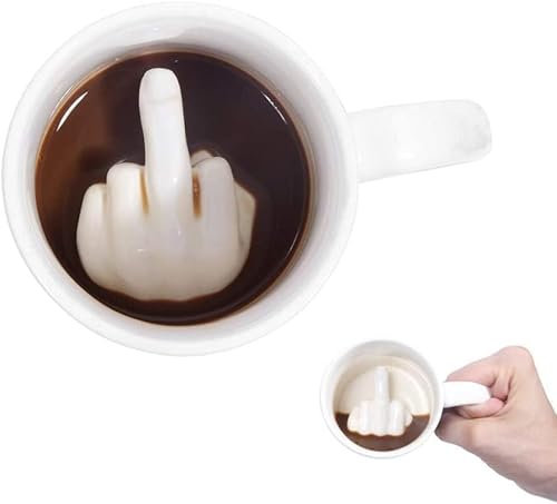 YILIUJIU Middle Finger Mug Up Yours Coffee Mug Funny Novelty Ceramic Tea Cup White Elephant Gift Gag Gift for Valentine Day Birthday Halloween Christmas and New Year
