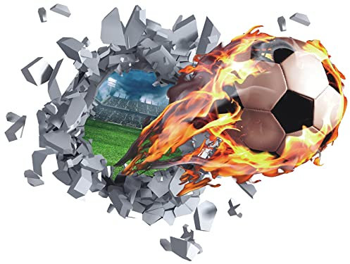 TOARTI 3D Wandtattoo Fußball,62x47cm,Durchbruch Wandaufkleber für Kinderzimmer Jungen,Bunte Fussball Wandbild,Wandtattoo Junge Teenager,Arena Mauer Tür-aufkleber Poster,Wand Deko für Jugendzimmer