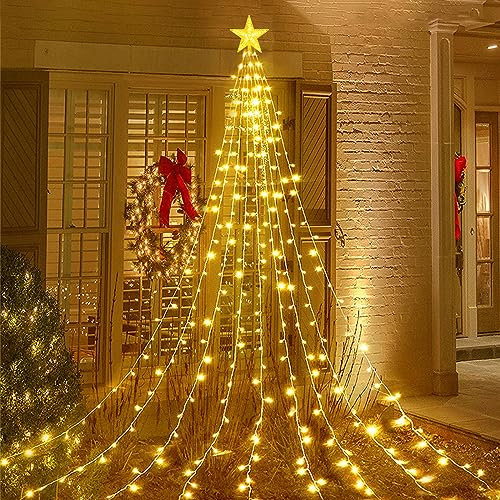 Christbaumbeleuchtung mit Sterne, 2M*9 198 LEDs Tannenbaum Lichterketten,Wasserdicht USB Weihnachtsbaum Lichterketten mit 8 Modi für Weihnachtsbaum, Fenster, Garten Dekor