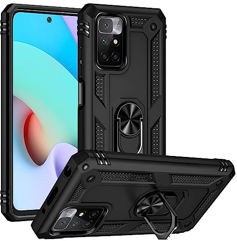 CoolGadget Outdoor Handyhülle für Xiaomi Redmi 10 Stoßfest mit Ring Schwarz | Panzerhülle im Defender Design, Ringhalter mit Standfunktion, rutschfest, robuster Rundumschutz