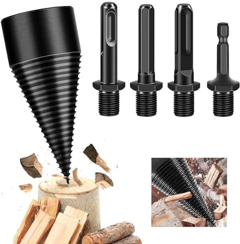 MaxEarn 42mm Log Splitter Drill Bit with 4pcs Handles, Heavy Duty Wood Splitting Drill Bit Set, Wood Cut Tool for Household Electric Drill