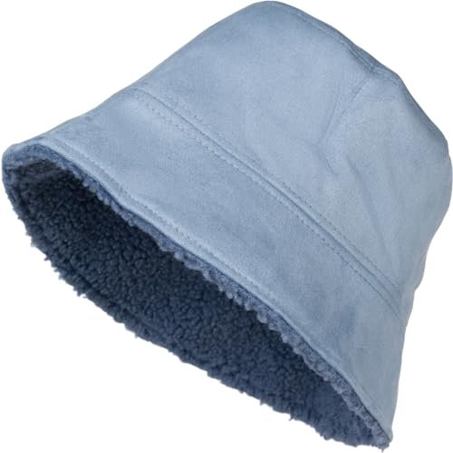 styleBREAKER Unisex Wende Fischerhut in Veloursleder Optik/Teddyfell, Warmer 2 in 1 Wendehut, Bucket Hat Herbst Winter 04025037, Farbe:Hellblau