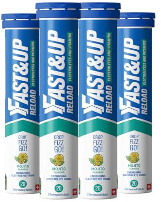Fast&Up Reload – Mojito Flavour – 80 Effervescent Tablets – Instant Electrolytes for Rapid Hydration & Energy - Added Vitamin C & B12 for Performance, Wellbeing, Travel & Recovery – Vegan