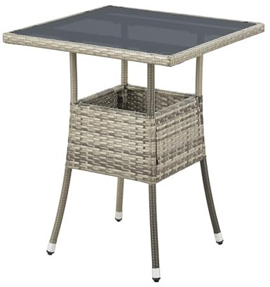 Juskys Table de Jardin Yoro en polyrotin résistant aux intempéries - Table de Balcon carrée 60x60 cm - Table d'appoint en rotin à Plateau en Verre - Petite Table pour Balcon, Jardin & terrasse - Gris