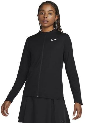 Nike Dri-FIT Veste de golf à fermeture éclair intégrale anti-UV UPF 40+ pour femme Noir Taille S, noir, Small