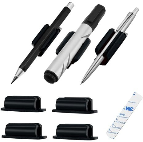 HAPPOW 4 Stück Stifthalter, Selbstklebende Stiftringe, Stifthalter aus Silikon, Selbstklebende Stifthalter-Clips, Ideales Lehrerzubehör für Klassenzimmer und Büros (Schwarz)