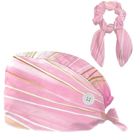 CWAGFEQZ Scrub Caps Damen,Scrub Mützen für Frauen geeignet,Rosa Blumenblattbeschaffenheit