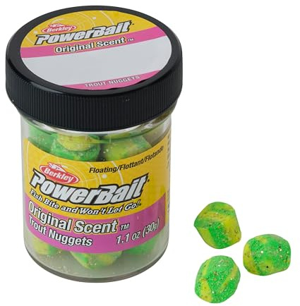 Berkley PowerBait Power Nuggets Fishing Dough Bait, Lime Twist, 1.1 oz, Scented and Flavored Soft Bait for Freshwater Fishing, Designed to Attract Trout, High Visibility