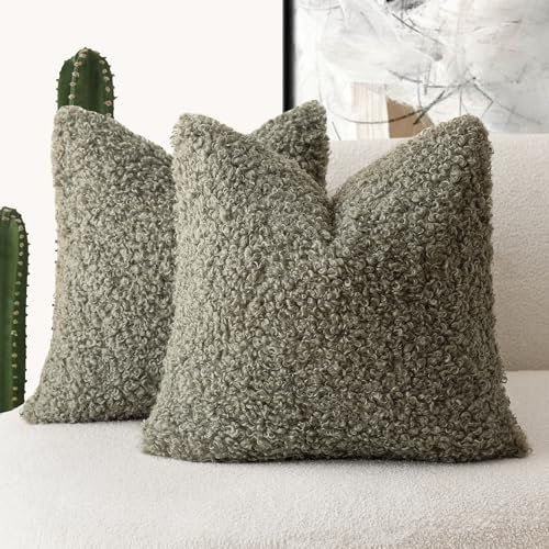 Foindtower 2 Stück 50,8 x 50,8 cm Salbeigrün Kunstfell-Kissenbezug, Akzent-Sherpa-Kissen, flauschig weiche Kissenbezüge, Schaffell dekorativer Fleecekissen für Bett, Couch, Wohnzimmer