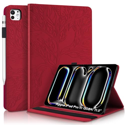 Succtopy Custodia per iPad Pro 11 Pollici 2024 Cover in Pelle PU con Porta Penna iPad Pro 11 (2024) Custodia Protettiva con Funzione di Supporto Case iPad Pro 11 (2024) Rosso