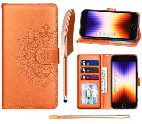 CASBST Mobile Phone Case for iPhone 7/8/SE Flip Case for iPhone 7/8/SE Case Mobile Phone Case with Card Slot for iPhone 7/8/SE Case, Orange