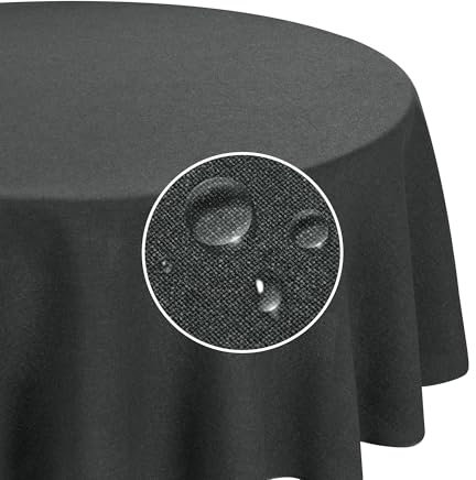 Deconovo Tischdecke Abwaschbar Tischwäsche für Esszimmer Küche Wohnzimmer Garten Tischdecken Lotuseffekt Tischtuch Leinenoptik pflegeleicht Wasserabweisende, Rund 140 cm, Grau, 1 Stück