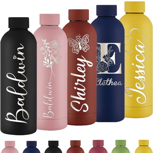 Botellas de agua personalizables, aisladas, grabadas, personalizables, con nombre, logotipo, foto, 473 ml, botella de acero inoxidable personalizada para mantener el frío y caliente, regalo de