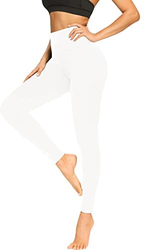 MOREFEEL High Waist Leggings Damen Elastische Blickdicht Leggins Weiche Sporthose für Yoga Fitness Sport Gym (Weiß,L-XL)