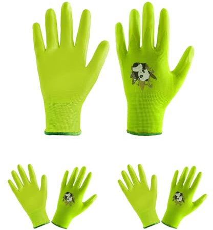HANDLANDY 3 Pairs Kids Gardening Gloves for Age 2-13, Toddler Children Garden Yard Work Outdoor Playing Gloves, Rubber Coating, for Girls Boys Youth (Green, Size 2, Age 2-3)