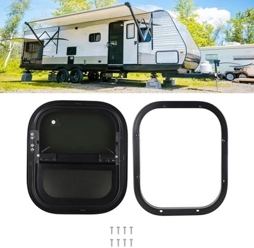 EIMSOAH Camper-Fenster, Wohnmobil-Schiebefenster mit Bildschirm, Wohnmobil-Schiebefenster mit Sichtschutz, 440 Mm Hoch, 390 Mm Breit, Getöntes Gehärtetes Glas, Wasserdicht, für Wohnmobil-Anhänger