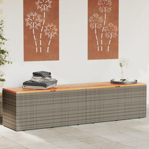 Sufrk Gartentruhe Grau 220x50x54 cm Aufbewahrungsbox Garten GeräTeschrank Gartentruhe Balkon Box Auflagenboxen Poly Rattan Akazienholz