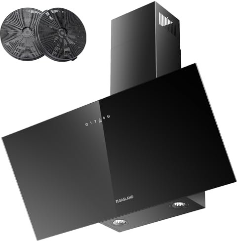 GASLAND AR90BS A++ Campana de Pared 90 cm, Extracción & Recirculación, Silenciosa, 567 m³/h, 4 Niveles + Modo Booster, Filtro de Carbón Activado CF176 Incluido, Instalación en Pared, Vidrio Negro