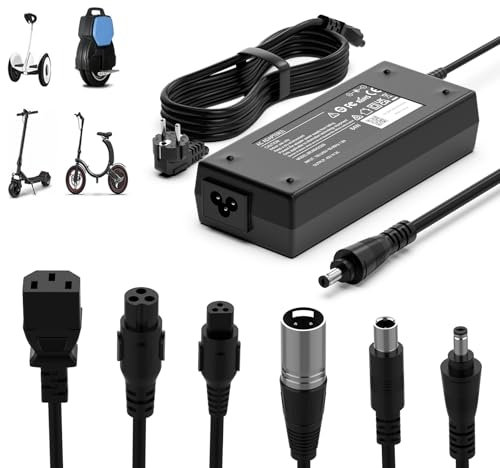 42V 2A Caricatore Monopattino Elettrico, AC Adattatore Hoverboard, 36V Alimentazione Universale con 6 Connettori per Scooter Elettrici/Xiaomi/Ninebot/Bici Equilibrata/Drifting Board