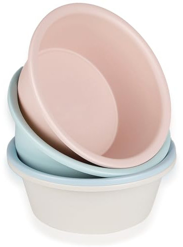 Ralahbeifm 4 Pack Round Plastic Wash Basin, 5 Quart Small Basin Tub Stackable Camping Basin for Washing Face, Fruit, Dishes, Bottles, Home Kitchen Sink, 11.6 X 4.3 Inches, 4 Colors
