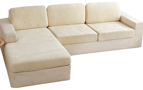Sofa Sitzkissen Bezuge Groß Stretch 4 3 2 1 Sitzer Couch Sitzkissen ÜBerzug Mit/Ohne Armlehne L U-Form Chaiselongue Ecksofa Sofa Sitz Bezug Schonbezug(Chaise Cover: L: 160-190cm- W: 90-110cm,Beige)