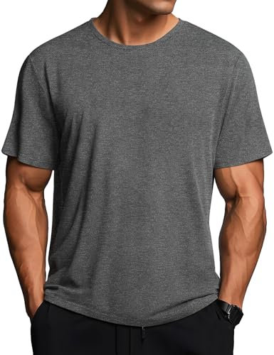 Weardear Sport T Shirts Herren Schnelltrocknend Funktionsshirt Sommer Laufshirt Athletic Lässig Fitness Tshirt Rundhals Atmungsaktiv Kurzarmshirt Mittelgrau XL