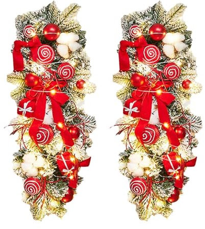 Corona navideña Artificial, decoración Artificial navideña | Corona Colgante con Bola en Forma de - 2 Adornos Decorativos Colgantes navideños, decoración navideña para Sala de Estar y Cocina