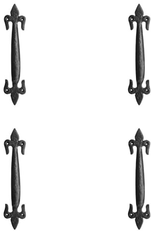 Loops 4 Pack Elegant Fleur De LYS Pull Handle in Black - 100mm Size for Cabinets and Drawers - Door Handle