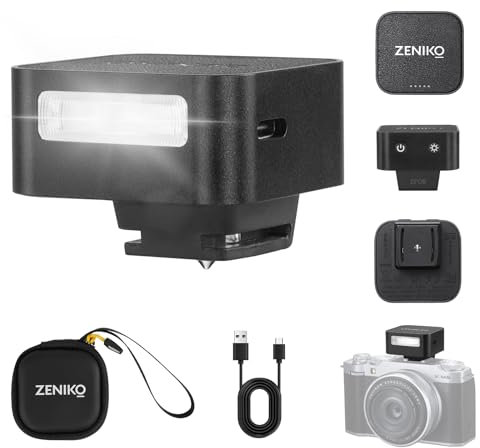 ZENIKO ZF08 Mini Kamera Blitzgerät Flash Speedlite Aufsteckblitz GN16,5 Leistungsstufen,CCT 6500k ±200k mit Universal-Hot-Shoe-Mount für Sony/Canon/Nikon/Panasonic/Olympus(Schwarz,ZF08)