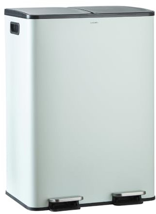 CASABEL Poubelle Tri Selectif 60L – Poubelle 2x30L avec Pédale, Acier INOX VERT MENTHE antitraces, Double Compartiments, Poubelle 2x30L Cuisine,avec Bacs Amovibles, Poignées, Couvercles Silencieux